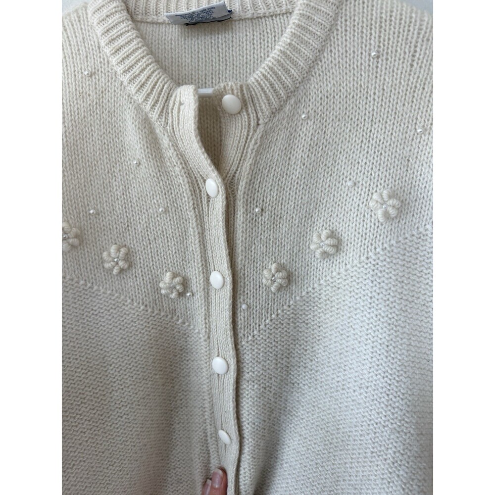 Vtg Snowy Peak N. Zealand 40 10 Cardigan Sweater Merino Mohair Wool Ivory Cream - Picture 4 of 6